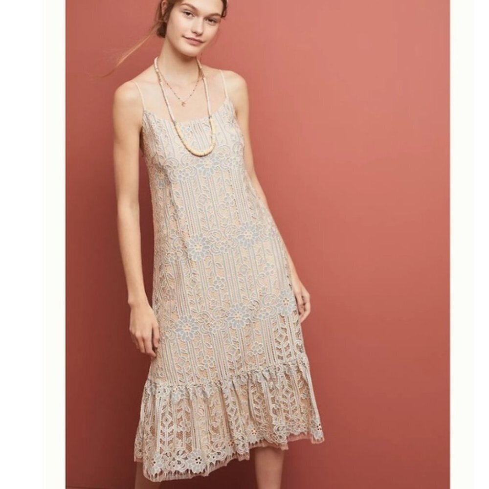 Pink Gray Anthropologie Eri + Ali Crochet Lace Retro Sleeveless Midi Dress (NWT)